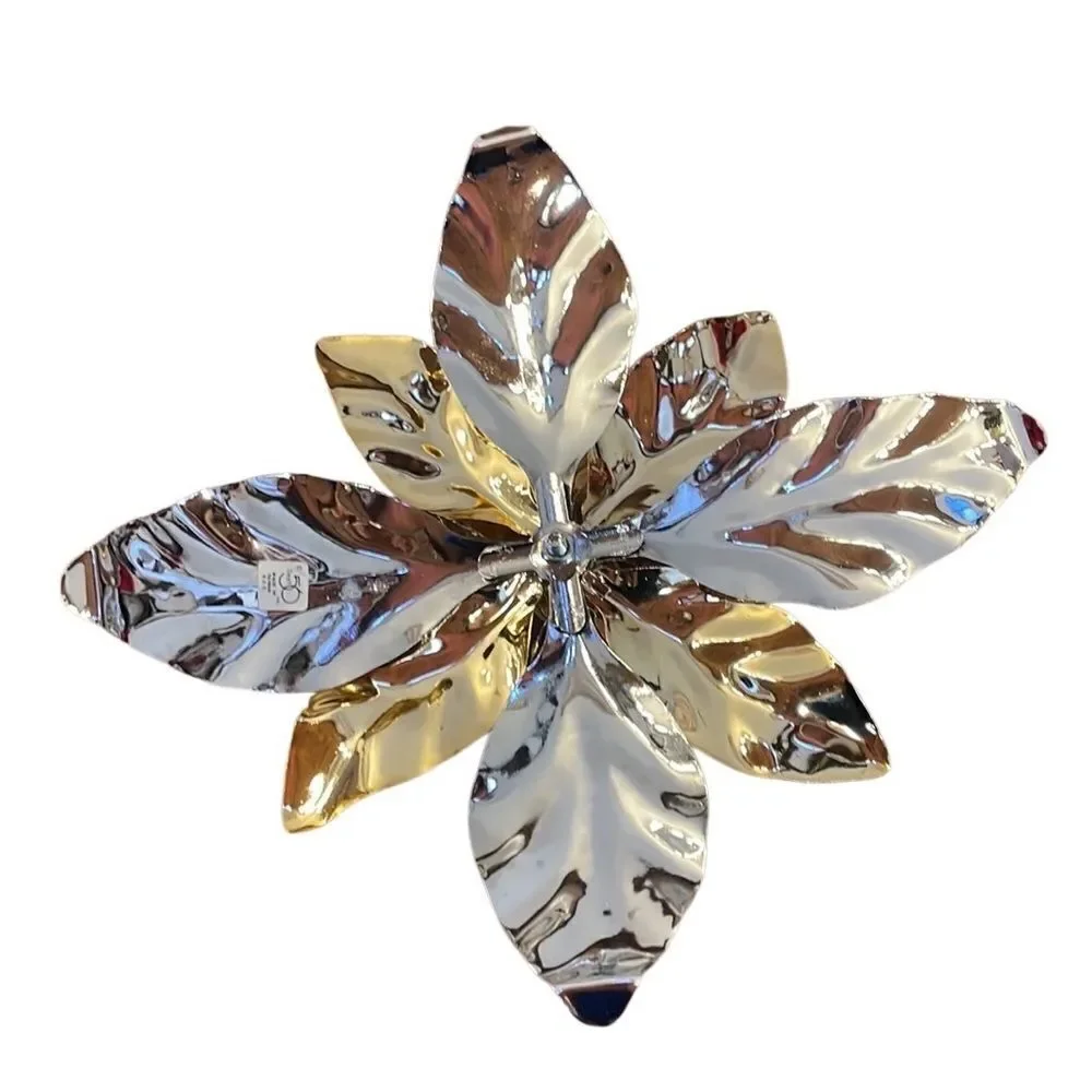 Vintage Department 56 silver and gold tone poinsettia tapered candle holder